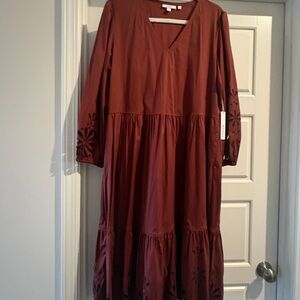 NWT. Chico's Deep Brownish/Burgandy Long Sleeve Dress